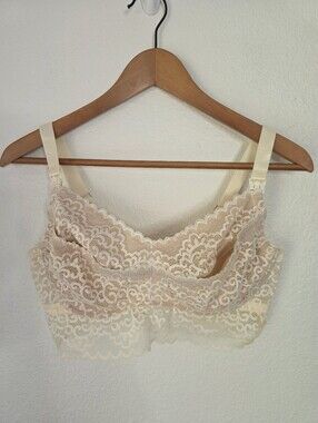 The Dairy Fairy Nursing and Pumping Bra, Size 5 (XL), Lace, Cream and Nude color